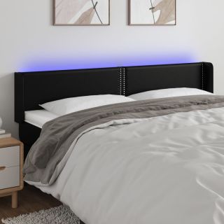 Изголовье со светодиодной подсветкой, черное, 203x16x78/88 см, искусственная кожа