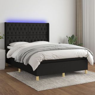 kontinentaalvoodi madrats ja LED, must, 140x200 cm, kangas