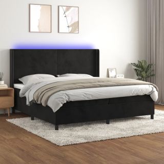 kontinentaalvoodi madrats ja LED, must, 200x200 cm, samet