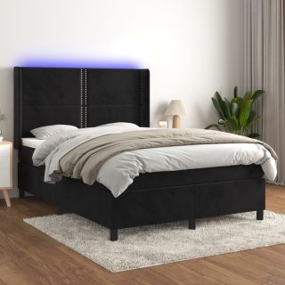 kontinentaalvoodi madrats ja LED, must, 140x200 cm, samet