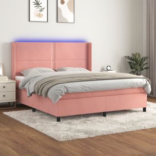 kontinentaalvoodi madrats, LED, roosa, 160x200 cm, samet
