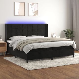 kontinentaalvoodi madrats ja LED, must, 200x200 cm, samet