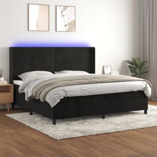kontinentaalvoodi madrats ja LED, must, 200x200 cm, samet