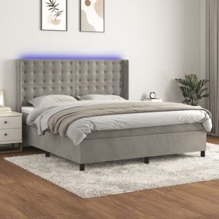 kontinentaalvoodi madrats ja LED, helehall, 160x200 cm, samet