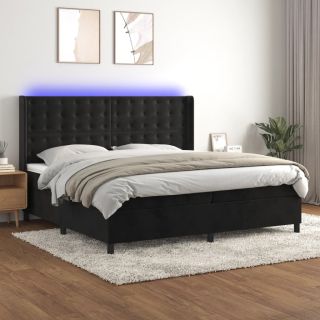 kontinentaalvoodi madrats ja LED, must, 200x200 cm, samet