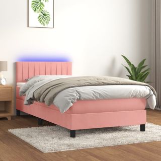 kontinentaalvoodi madrats, LED, roosa, 90x190 cm, samet