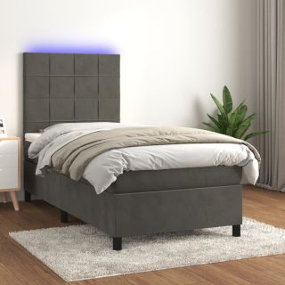 kontinentaalvoodi madrats ja LED, tumehall, 100x200 cm, samet