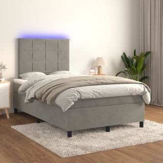 kontinentaalvoodi madrats ja LED, helehall, 120x200 cm, samet