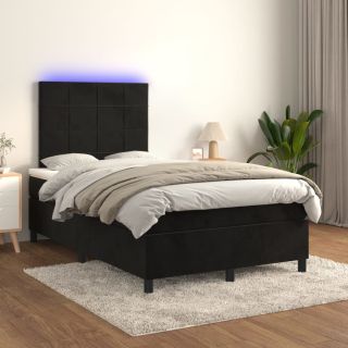 kontinentaalvoodi madrats ja LED, must, 120x200 cm, samet