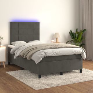 kontinentaalvoodi madrats ja LED, tumehall, 120x200 cm, samet