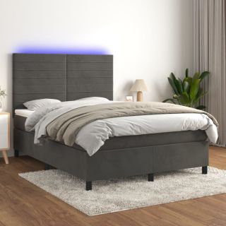 kontinentaalvoodi madrats ja LED, tumehall, 140x190 cm, samet