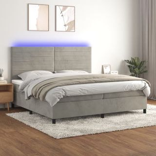kontinentaalvoodi madrats ja LED, helehall, 200x200 cm, samet