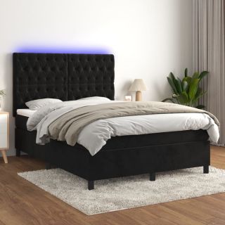 kontinentaalvoodi madrats ja LED, must, 140x200 cm, samet