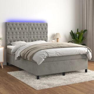 матрас для континентальной кровати и светодиоды, светло-серый, 140x200 см, бархат