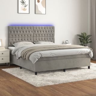 kontinentaalvoodi madrats ja LED, helehall, 180x200 cm, samet