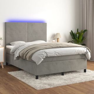 kontinentaalvoodi madrats ja LED, helehall, 140x200 cm, samet