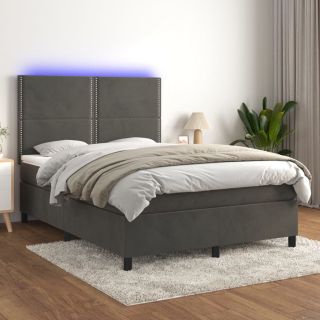 kontinentaalvoodi madrats ja LED, tumehall, 140x190 cm, samet