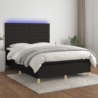 kontinentaalvoodi madrats ja LED, must, 140x200 cm, kangas