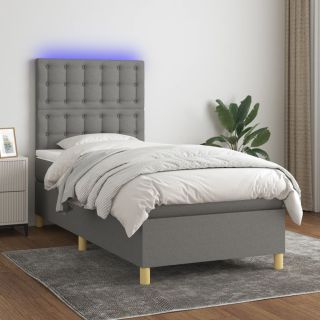 kontinentaalvoodi madrats ja LED, tumehall, 90x190 cm, kangas