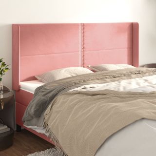 voodipeats servadega, roosa, 203x16x118/128 cm, samet