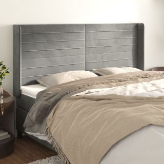 voodipeats servadega, helehall, 183x16x118/128 cm, samet
