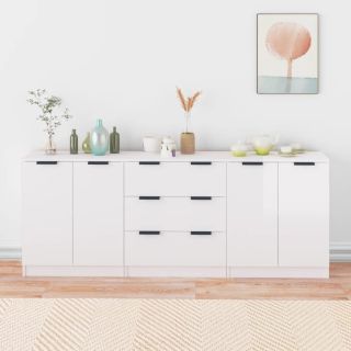 Буфет из 3 частей, глянцевый белый, искусственное дерево