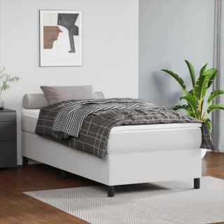 континентальная кровать с матрасом, белая, 90x200 см, искусственная кожа