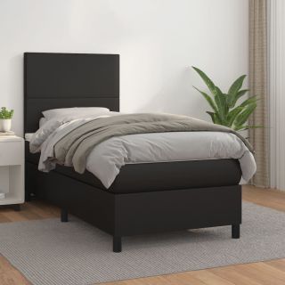 континентальная кровать с матрасом, черная, 90x200 см, искусственная кожа