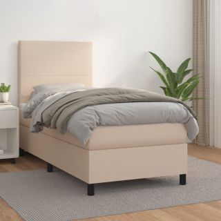 континентальная кровать с матрасом, капучино, 90x200 см, искусственная кожа