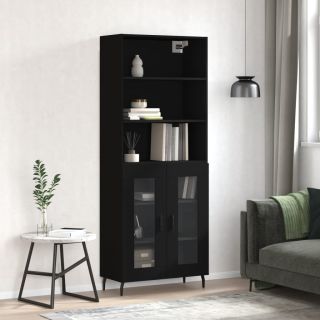 высокий шкаф, черный, 69,5 x 34 x 180 см, искусственное дерево