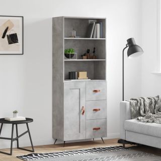 kõrge kapp, betoonhall, 69,5 x 34 x 180 cm,tehispuit