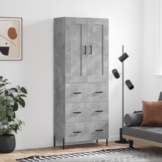 kõrge kapp, betoonhall, 69,5 x 34 x 180 cm,tehispuit
