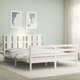 каркас кровати с изголовьем, белый, 160 x 200 см, массив дерева