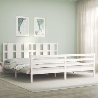 каркас кровати с изголовьем, белый, 200 x 200 см, массив дерева