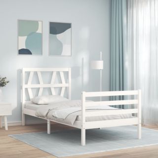 каркас кровати с изголовьем, белый, 90 x 200 см, массив дерева