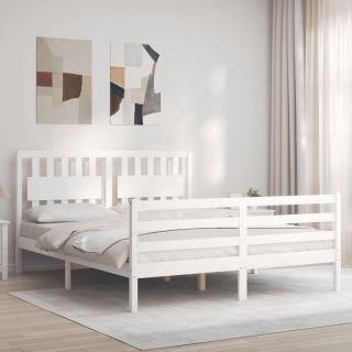 voodiraam peatsiga, valge, 160 x 200 cm, täispuit