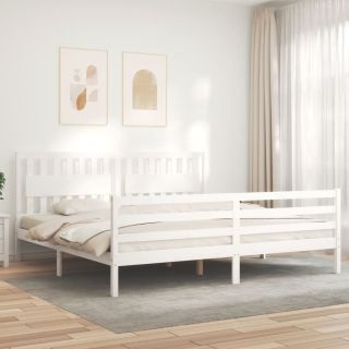 каркас кровати с изголовьем, белый, 200 x 200 см, массив дерева