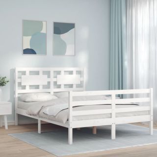 каркас кровати с изголовьем, белый, 120 x 200 см, массив дерева