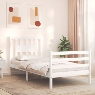 каркас кровати с изголовьем, белый, 90 x 200 см, массив дерева