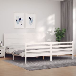 каркас кровати с изголовьем, белый, 200 x 200 см, массив дерева