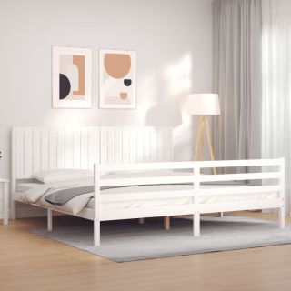 каркас кровати с изголовьем, белый, 200 x 200 см, массив дерева