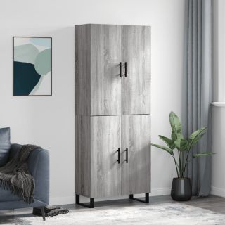 высокий шкаф, серый дуб Сонома, 69,5 x 34 x 180 см, искусственное дерево