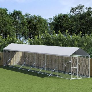 katusega koeraaedik, hõbedane, 2x14x2,5 m, tsingitud teras
