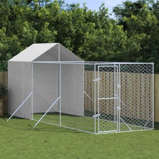 katusega koeraaedik, hõbedane, 2x6x2,5 m, tsingitud teras
