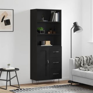 высокий шкаф, черный, 69,5 x 34 x 180 см, искусственное дерево