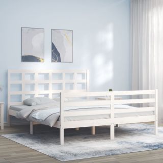 voodiraam peatsiga, valge, täispuit