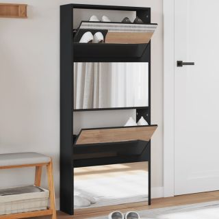 Тумба для обуви с 4 ящиками, с зеркалом, черная, 63 x 17 x 134 см