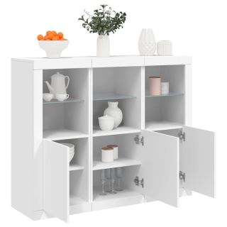 puhvetkapid LED-tuledega 3 tk, valge, tehispuit