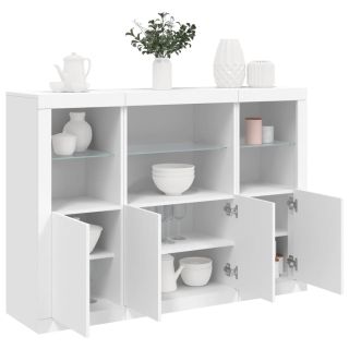 puhvetkapid LED-tuledega 3 tk, valge, tehispuit