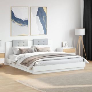 Каркас кровати с изголовьем и светодиодной подсветкой, белый, 180 x 200 см